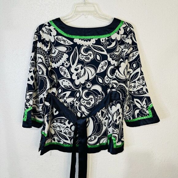 CATO Blue Green Floral Women’s Tunic with Satin Trim & Tie; Size 22/24W‎ Cotton - Picture 6 of 10